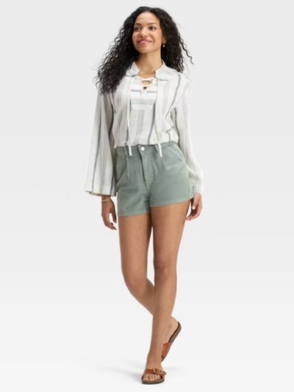 Universal Thread Sage Green High Rise Pleated Denim Shorts